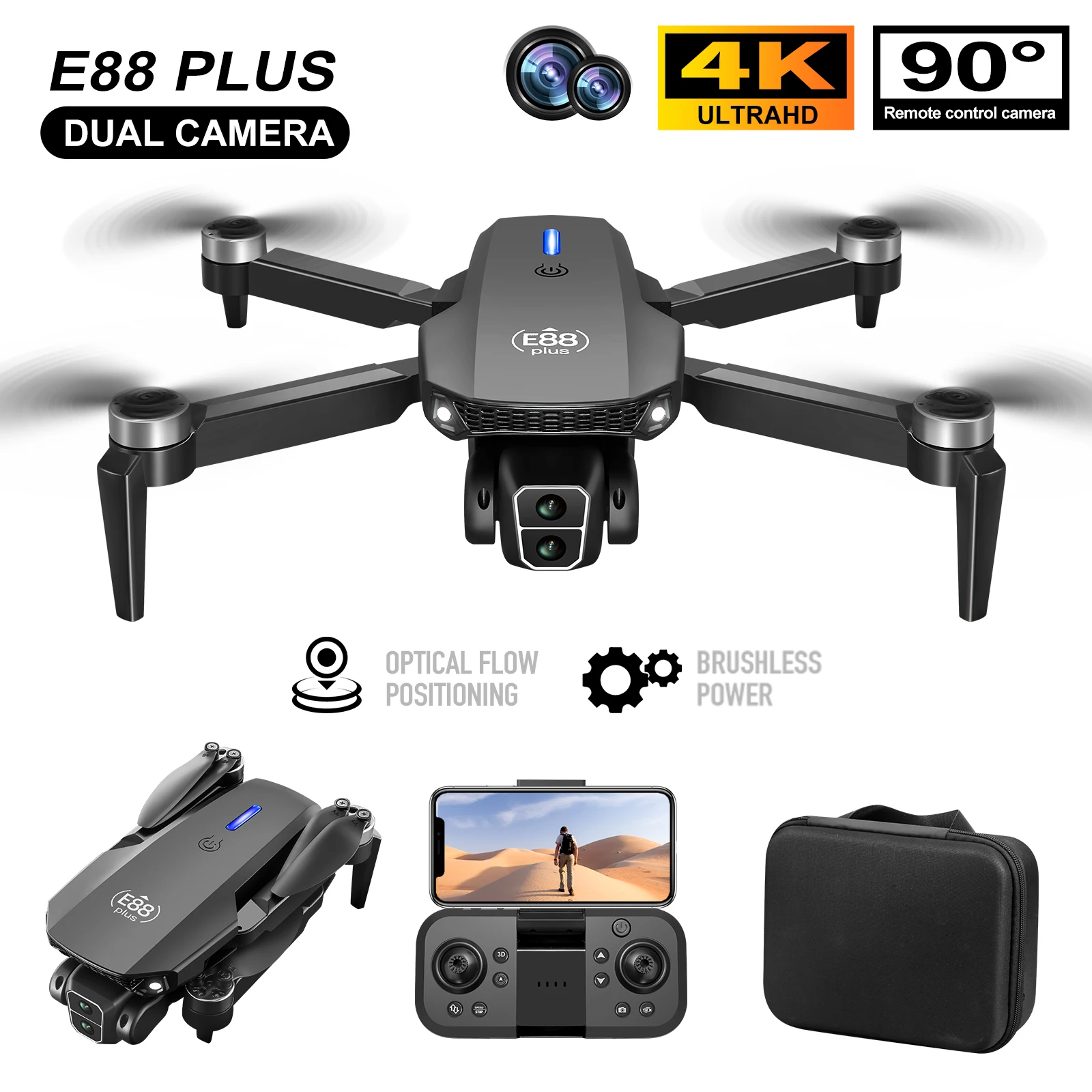 Drone Cinematic - Drone Quadcopter E88 Plus baru: 90